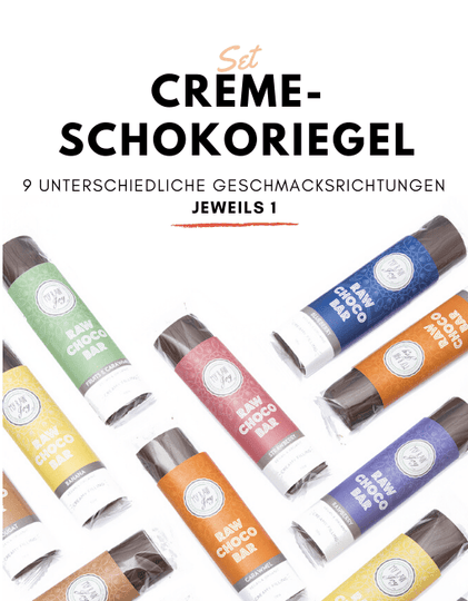 Creme Schokoriegel - Geschmacks-Mix-Set Creme-Schokoriegel MyRawJoy 9 RIEGEL - 1 VON JEDEM GESCHMACK |
